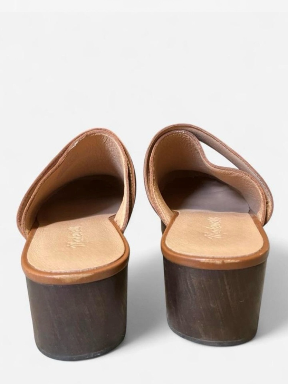 Madewell Cognac Leather Studded Clog Mule Faux Wood Bottom Women’s Size 8 - Picture 4 of 7